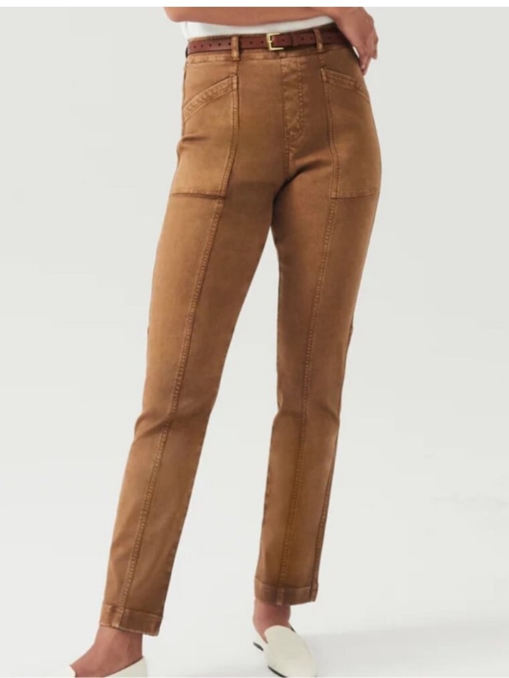 Spanx Pants Stretch Twill Straight Leg Pull-On Elastic waist MustardAcorn Size L